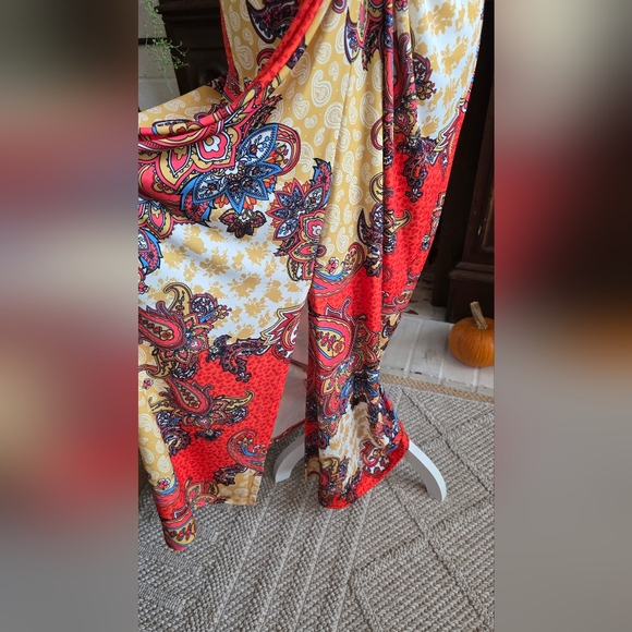 💐 VENUS Womens Multicolor Maxi Dress Size XL V-Neck  Front Slit Stretch - Picture 5 of 10